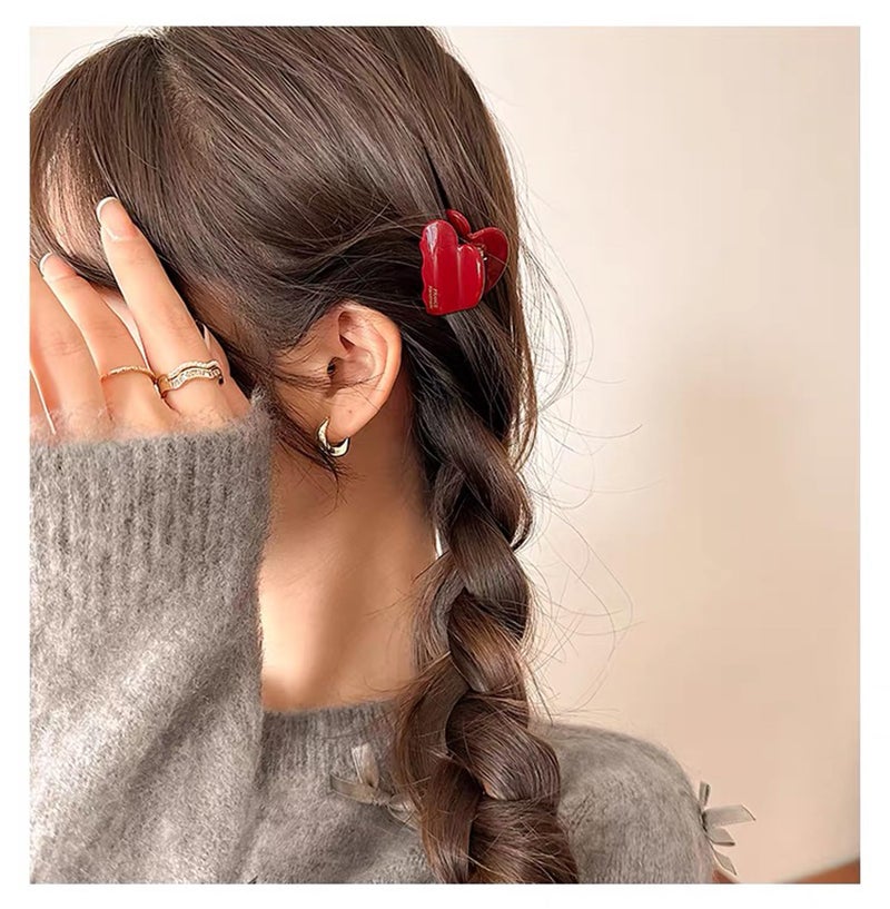 Agirlvct Small Hair Clips,1.4" Heart Acetate Hair Claw Clips, Strong Hold Nonslip Half-Up Jaw Clip Hair Accessories Birthday Thanksgiving Christmas Gift for Women Girls Mother Daughter Thin Thick(6 PCS) - Image 3